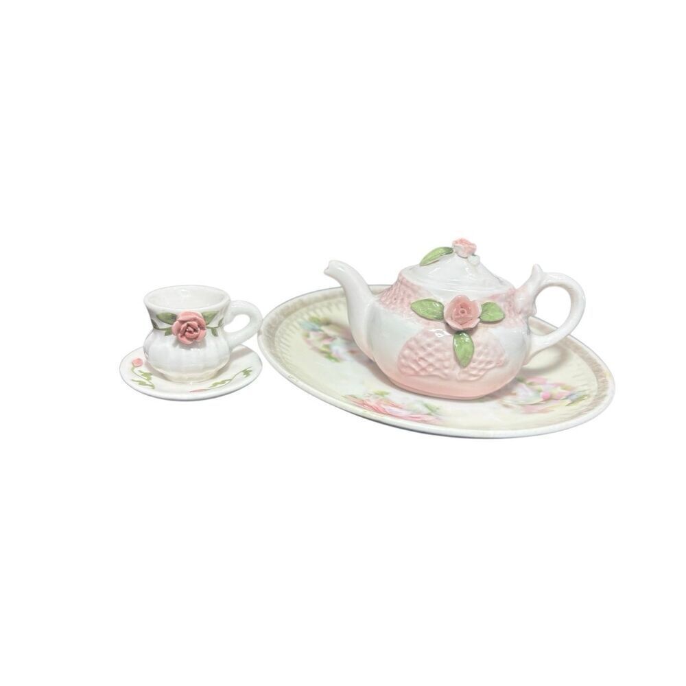 Bavaria Hand Painted Miniature Tea Set Pink Roses Porcelain